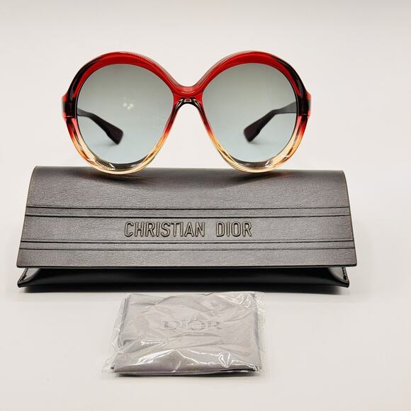 Dior Sunglasses Bianca OT5I7 Burgundy Pink Round Frame Gray Petrol Lens NEW main image 15